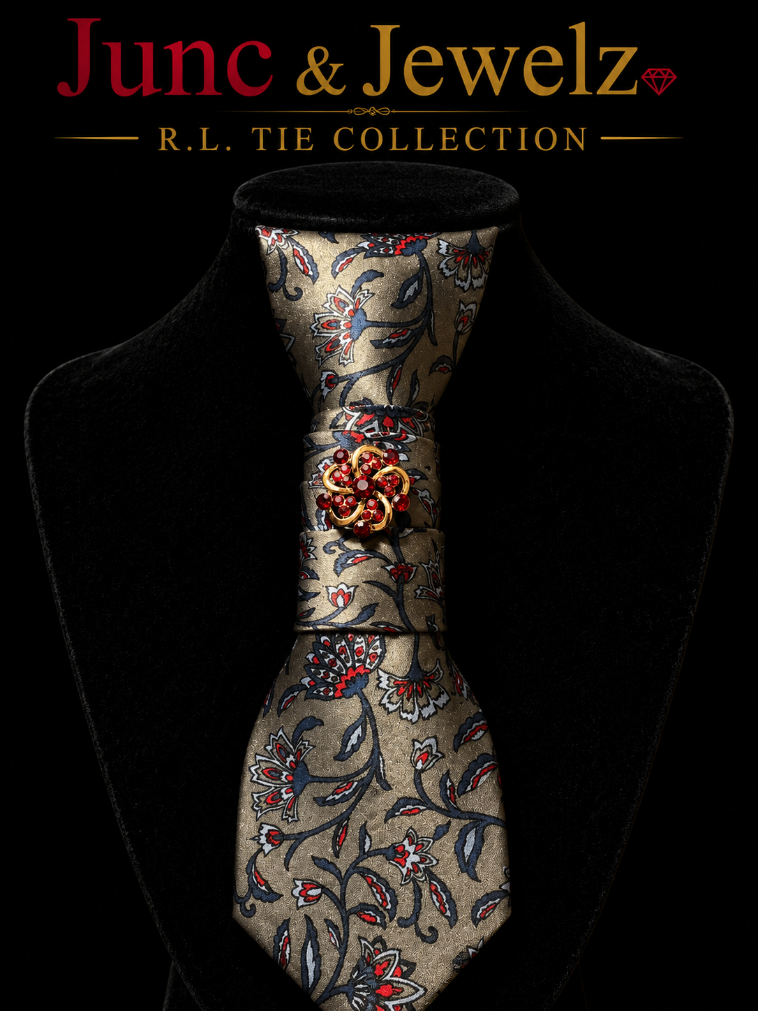 Grey Floral Tie Brooch
